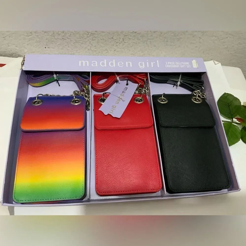 Set of 3 New Madden Girl Black red rainbow Crossbody Phone Bag Purse